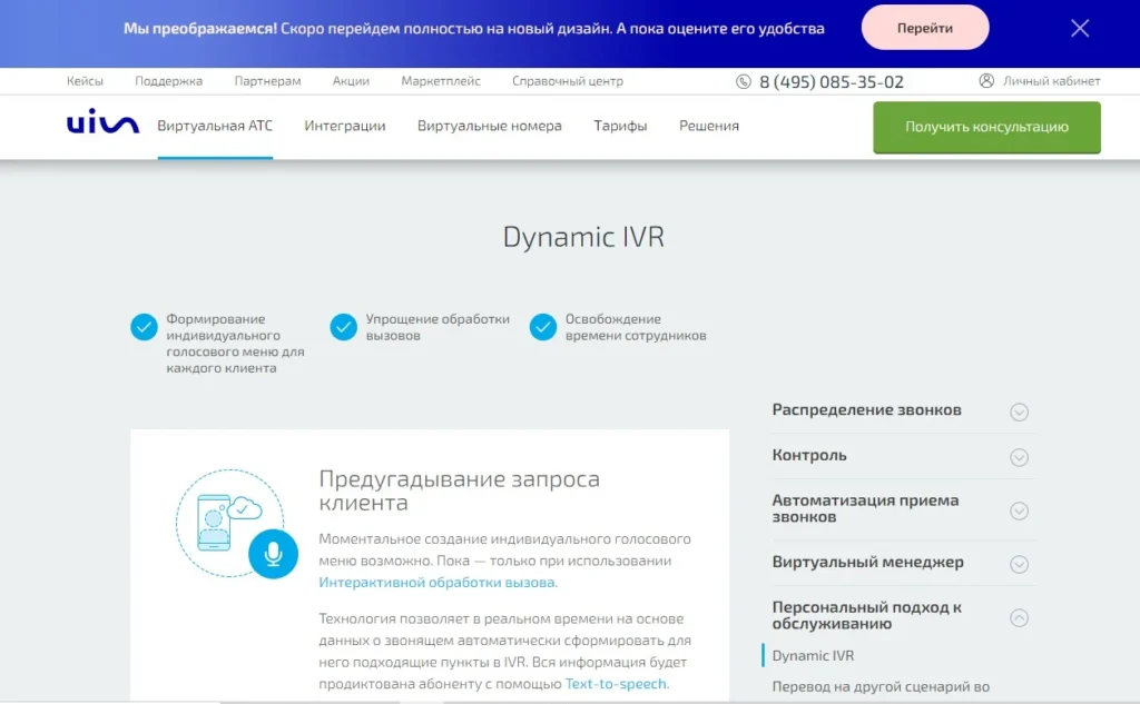 Многоканальные номера - Dynamic IVR