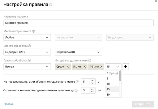 Настройка автоперезвона с единого многоканального телефонного номера