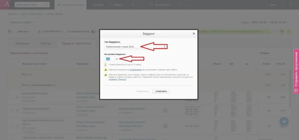 Номинальная ставка Alytics для Яндекс.Директ