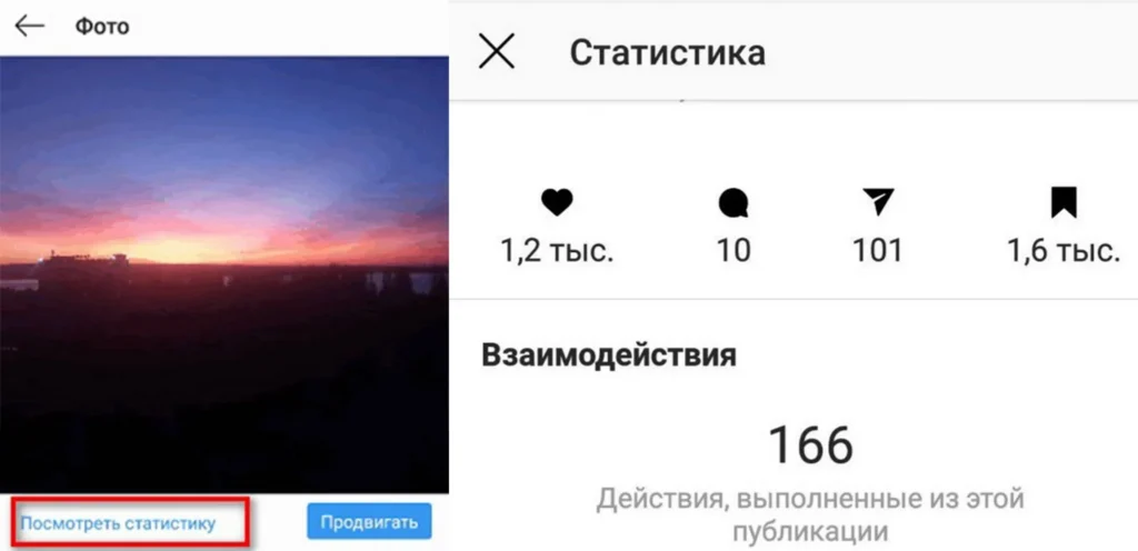 бизнес профиль в инстаграм статистика поста