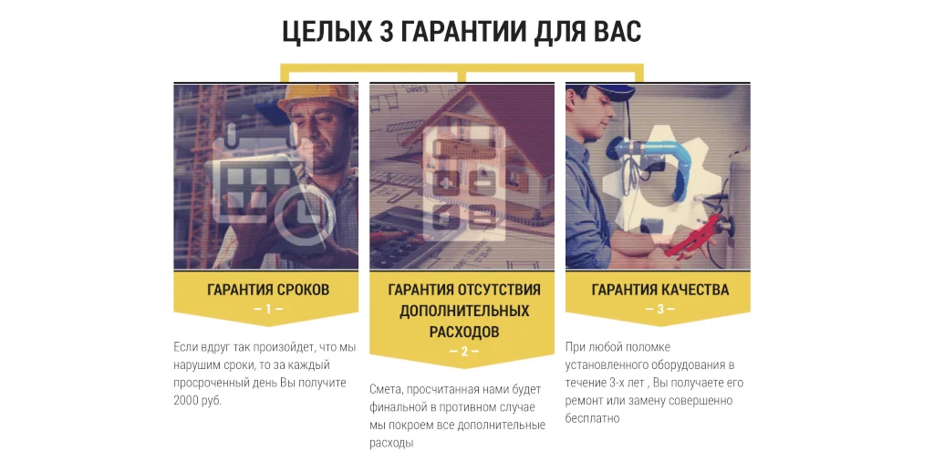 элементы и блоки лендинг пейдж гарантии