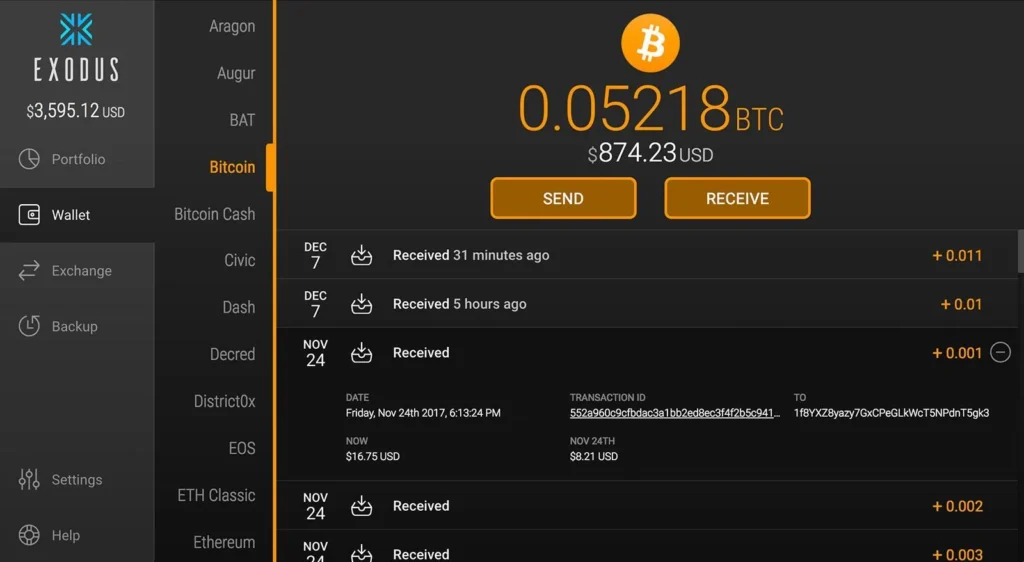 интерфейс десктопной версии криптокошелька