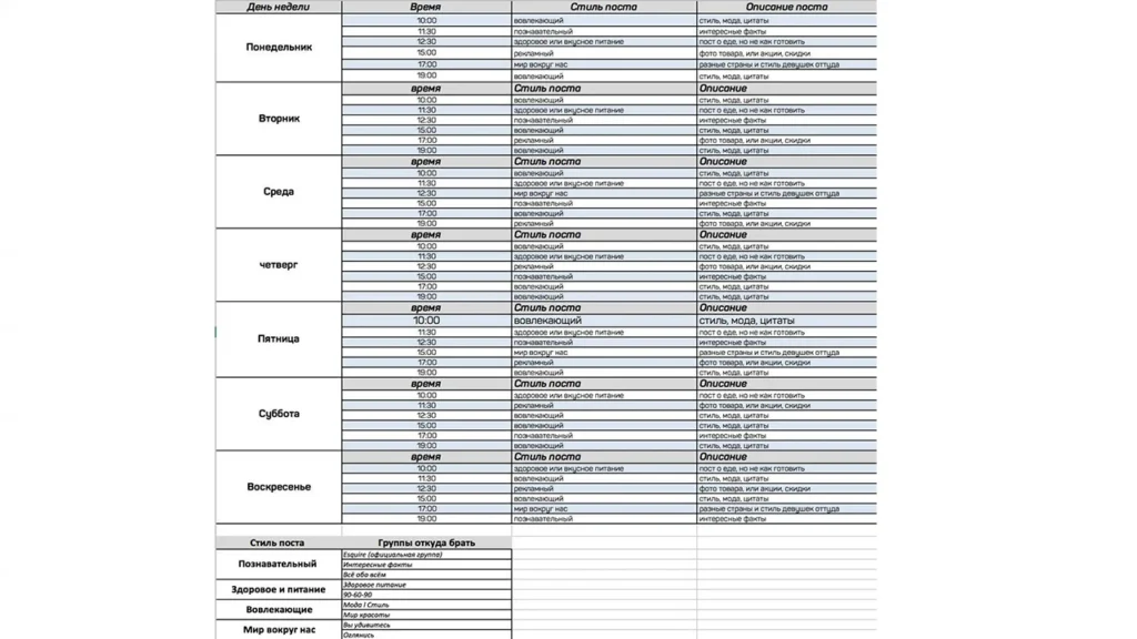 контент план пример для магазина одежды