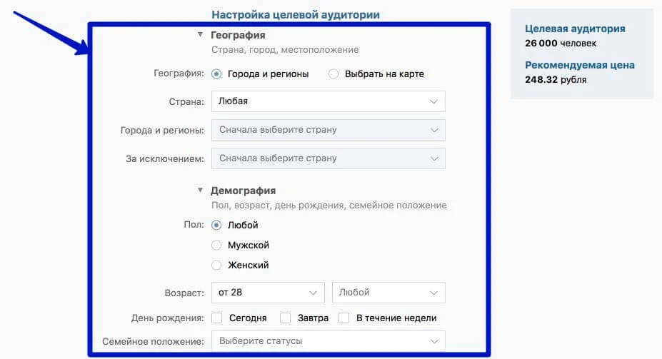 таргетированная реклама география демография