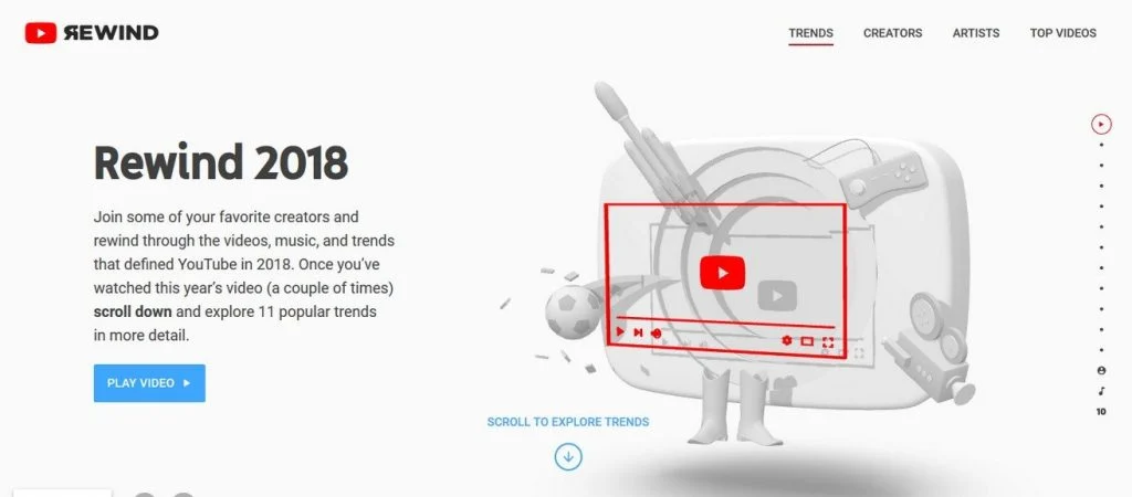 дизайн лендинга Rewind youtube